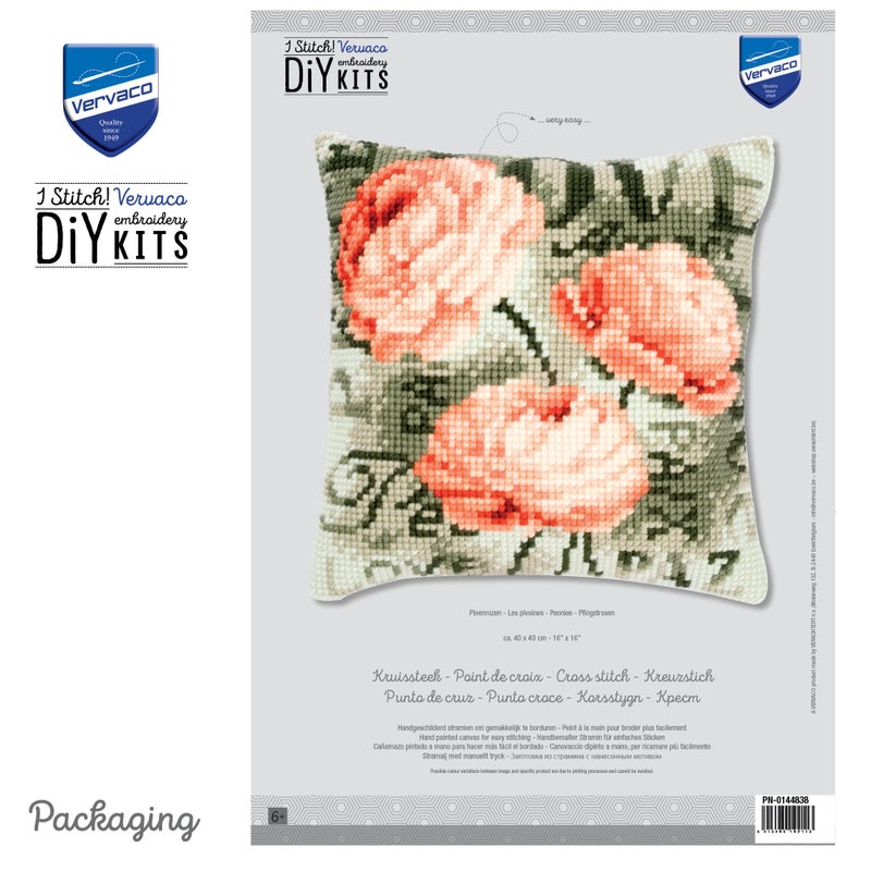 Vervaco Peonies Cross Stitch Cushion - Image 4
